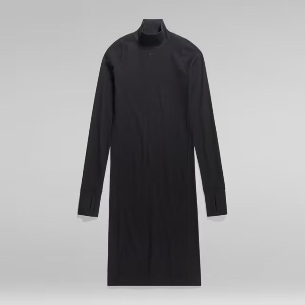 G-Star RAW Slim Rib Dress Mock Neck Black S Long Sleeve NWT